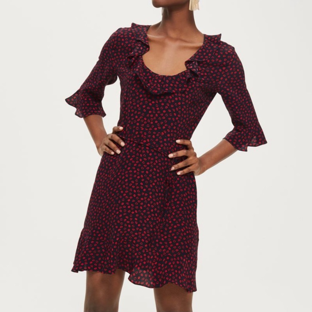 Topshop lip print frill dress
